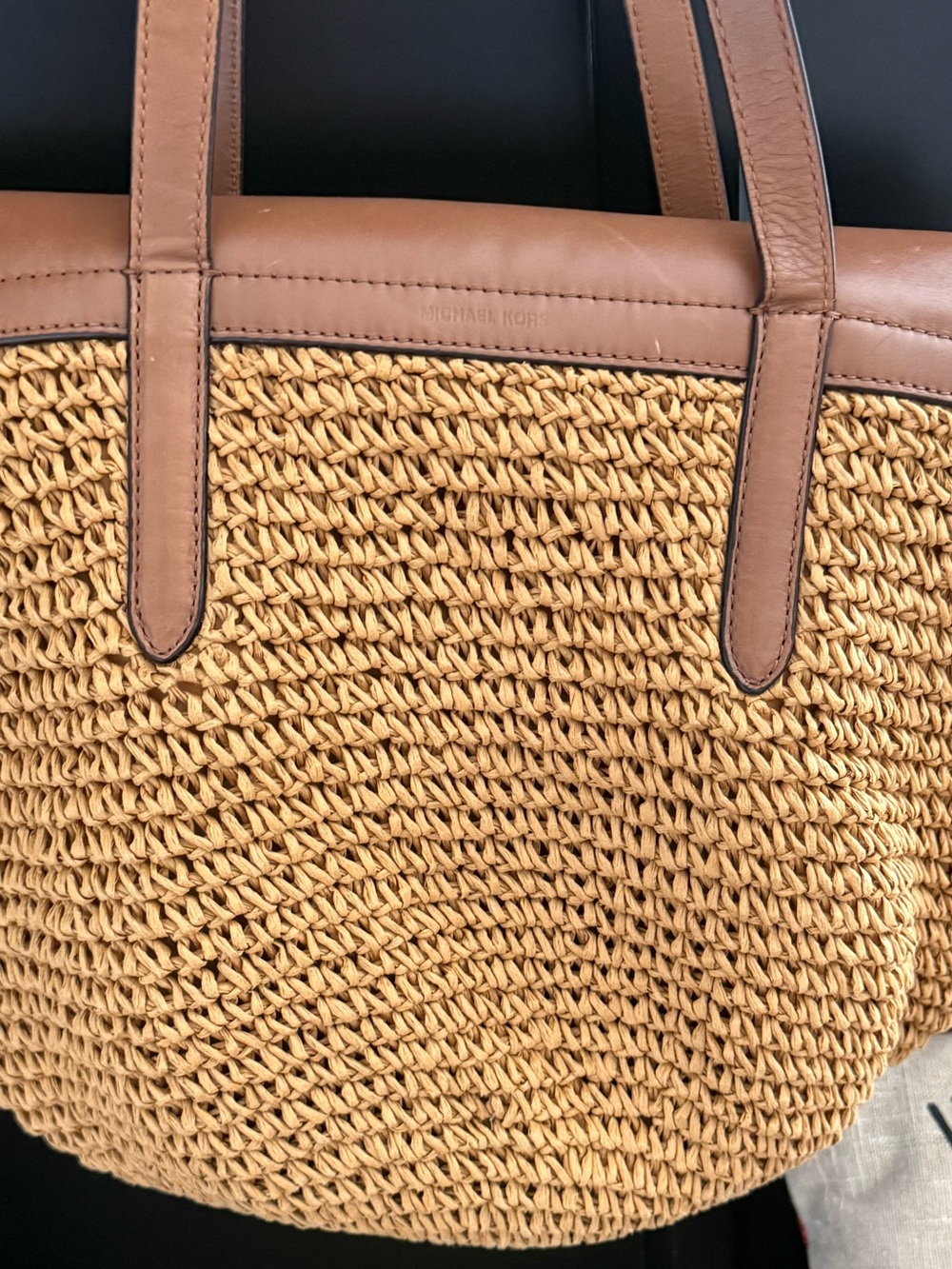Michael Kors Naomi Tan Leather-Trim Straw Tote - Picture 3 of 4